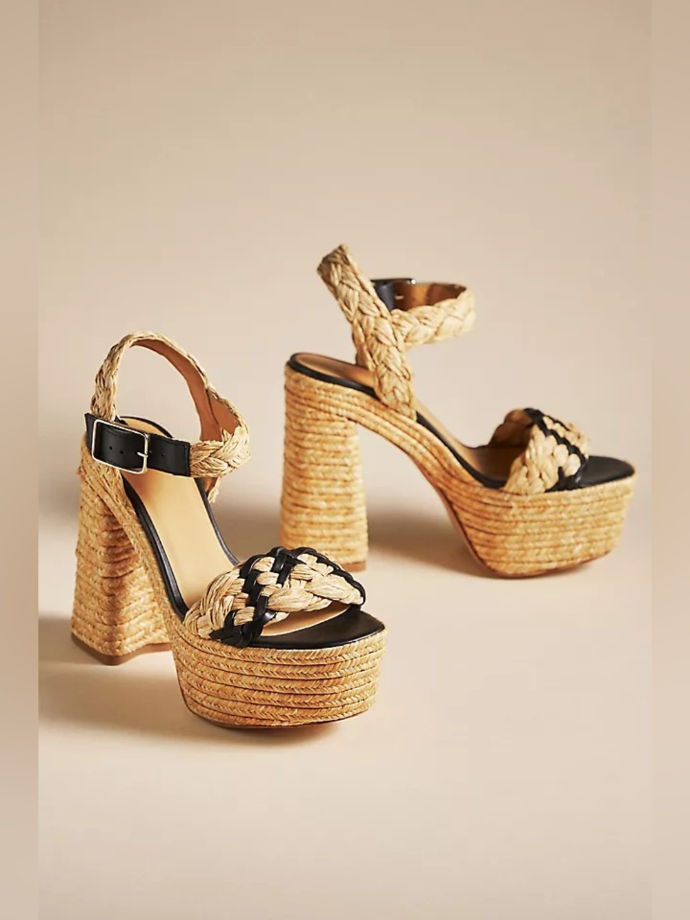 CASTANER Agnes Platform Sandals in Textile Fibers Espadrille Jute Heels Size 37
